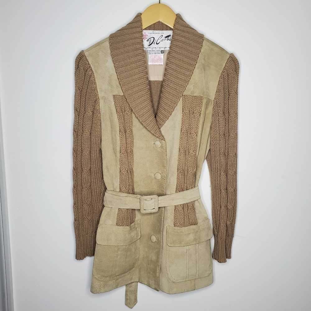 Beige ladies vintage wool and suede jacket